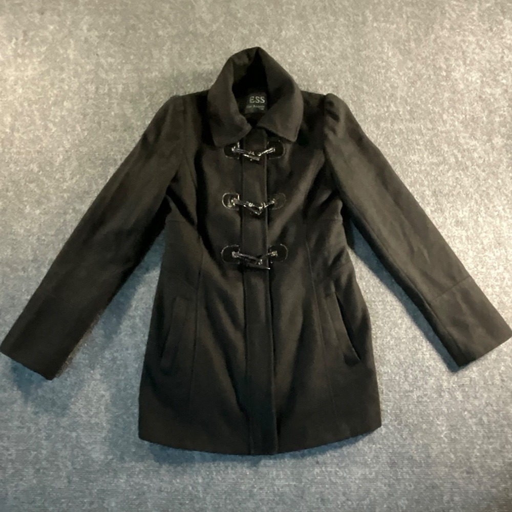 GUESS Los Angeles Women's Black Wool Blend Toggle Coat Size S Fitted Zip Jacket